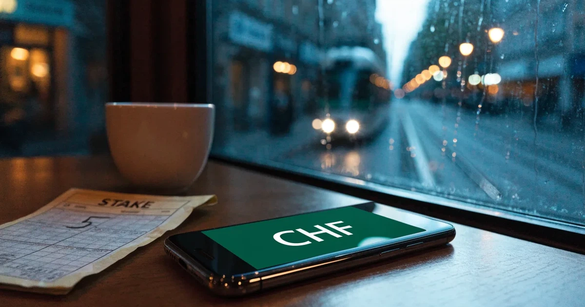 Ein Café-Tisch am Fenster trägt ein Smartphone mit dunklem Display, an der Scheibe laufen Regentropfen herunter und draussen steht eine Tram.