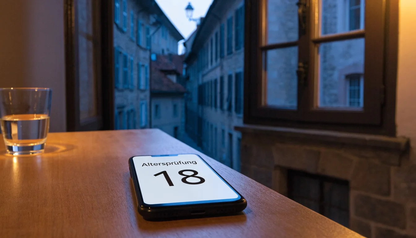 Ein schmaler Kiesweg führt zwischen zwei hellen Mauern durch eine Schweizer Altstadt, die Laternen sind noch nicht angezündet.