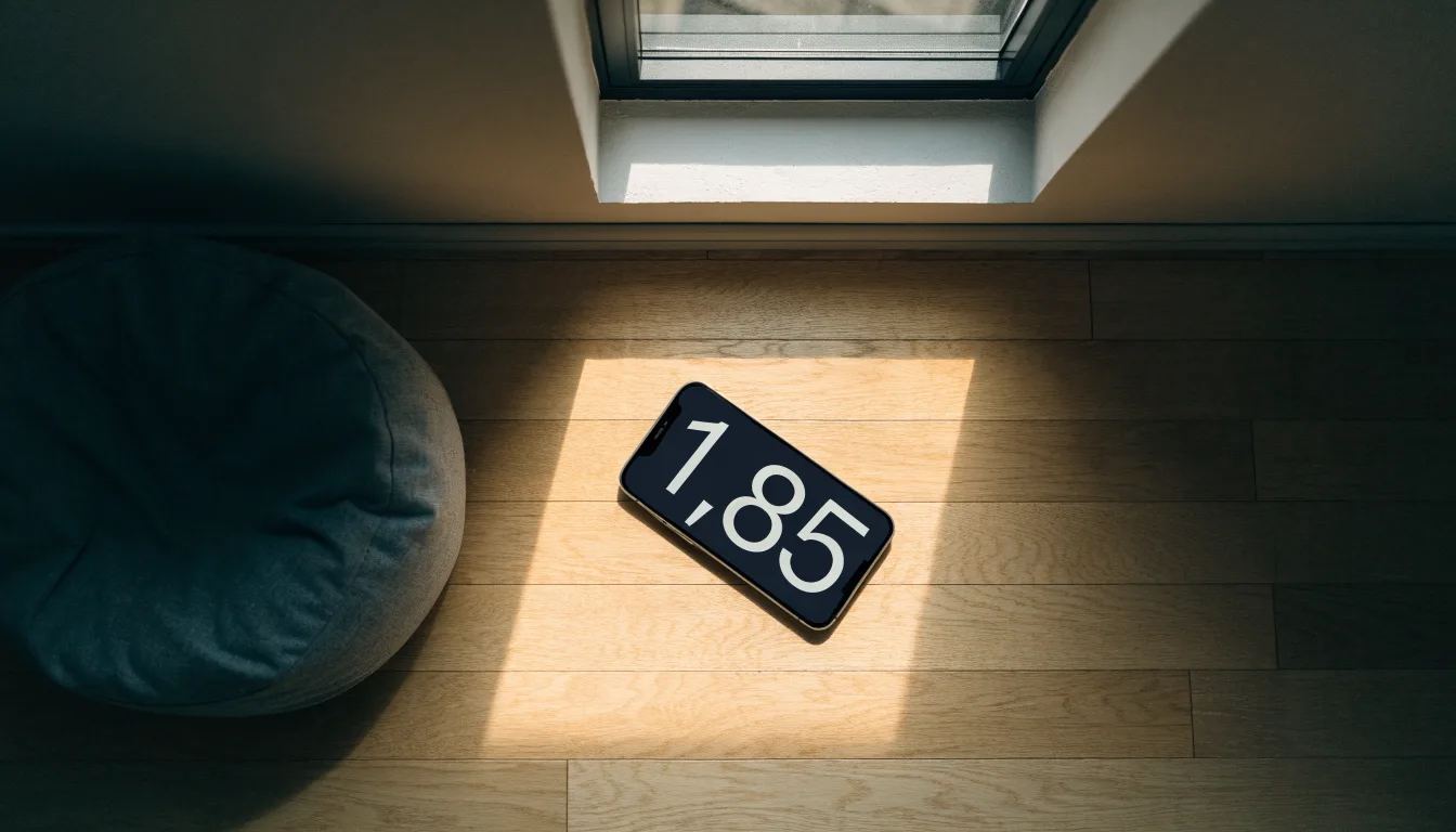 Ein leerer Sitzsack steht in einem Zimmer mit Dachfenster, Abendlicht fällt auf den Holzboden