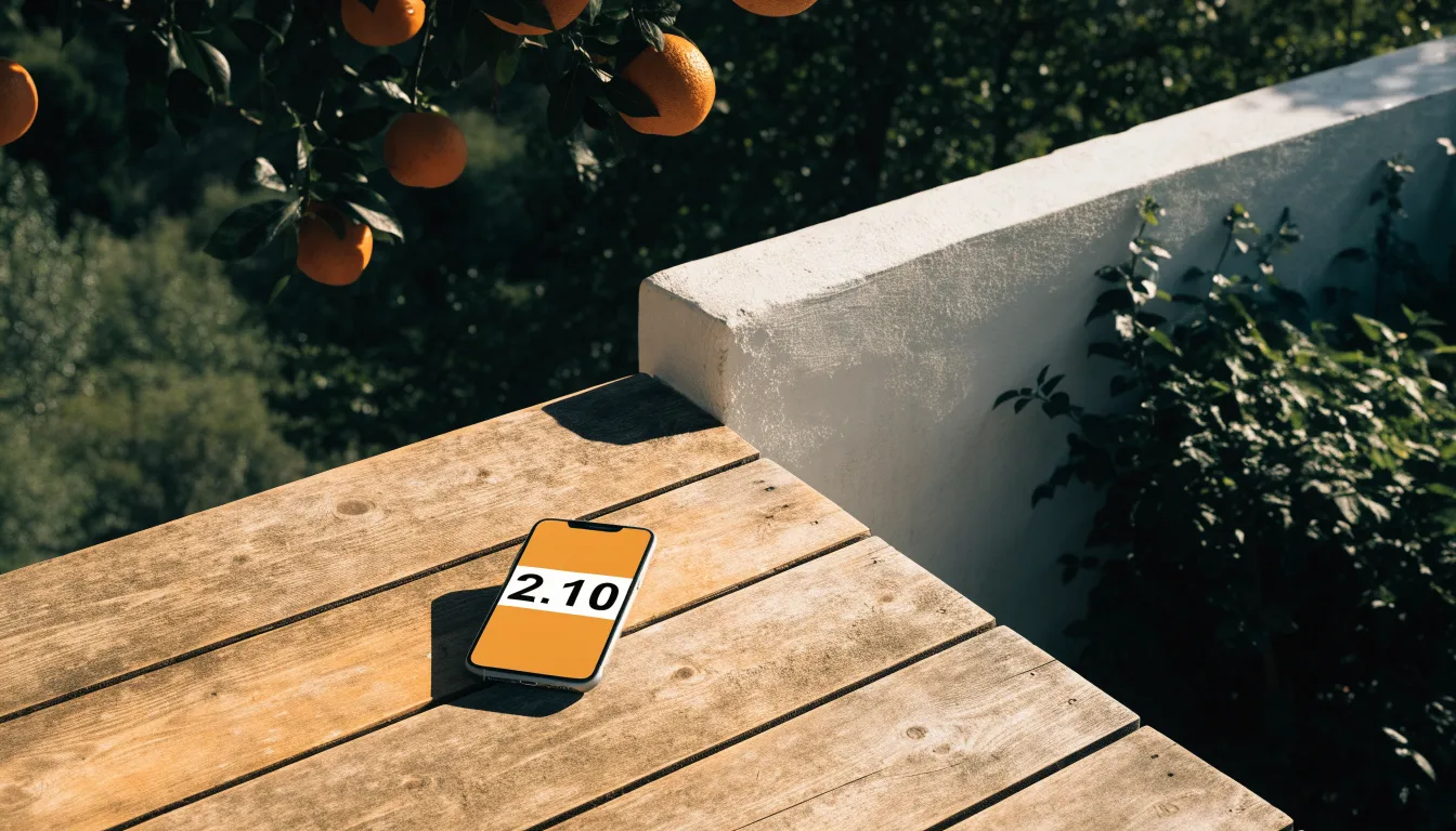 Ein Orangenbaum mit reifen Früchten wächst an einer weissen Mauer unter blauem Himmel.