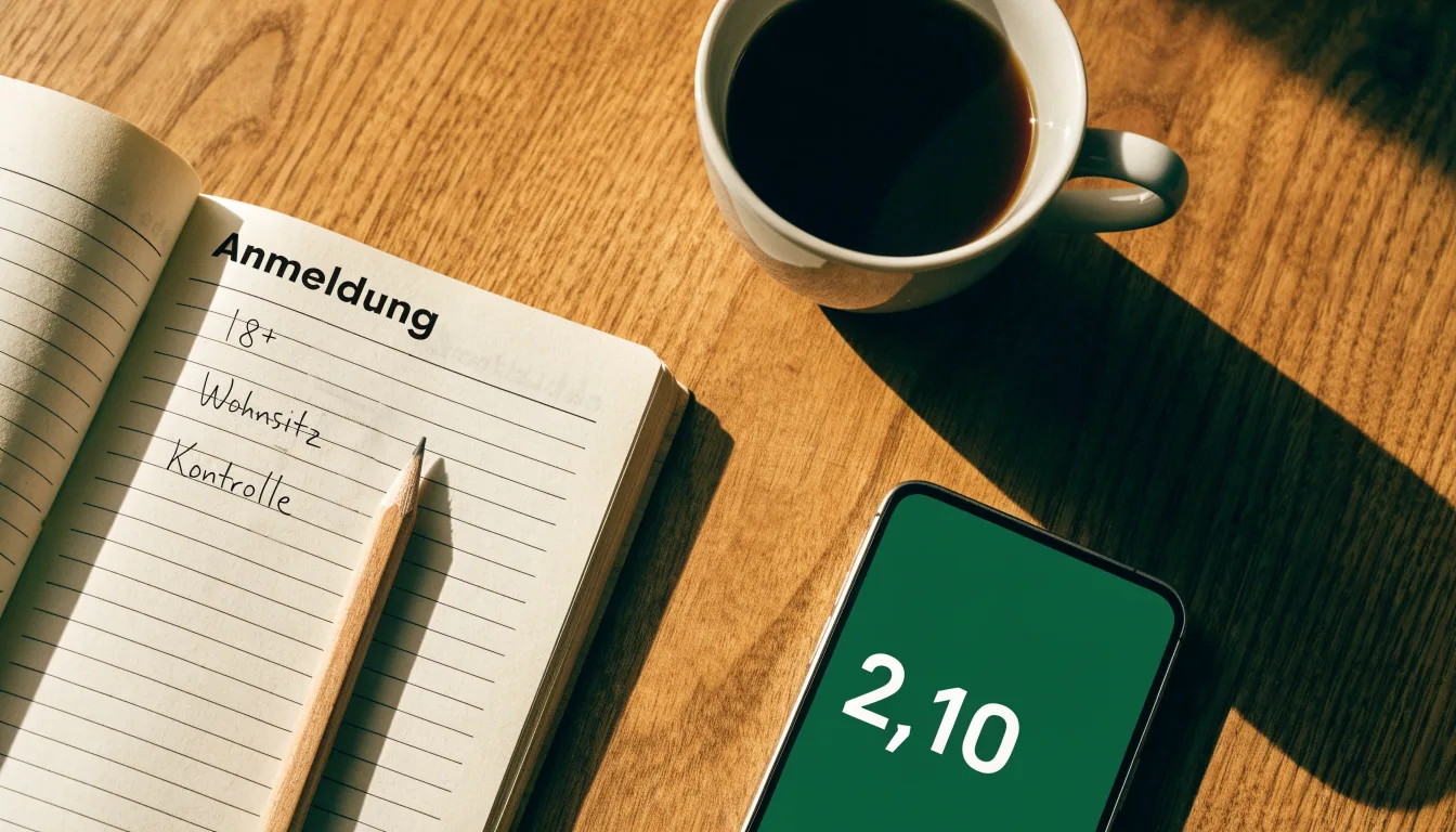 Ein aufgeschlagenes Notizbuch mit handschriftlichen Skizzen neben einem Bleistift und einer Kaffeetasse auf einem Holztisch.