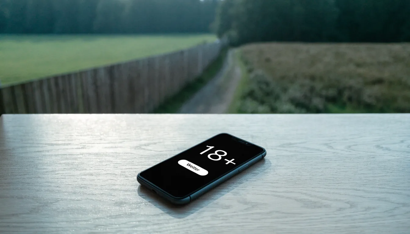 Ein Holzzaun trennt zwei Wiesen entlang eines Feldwegs, dahinter ein Waldrand im diffusen Morgenlicht.