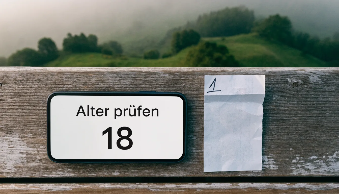 Ein leerer Bahnsteig mit einer Holzbank im Morgennebel, dahinter sanfte Hügel.
