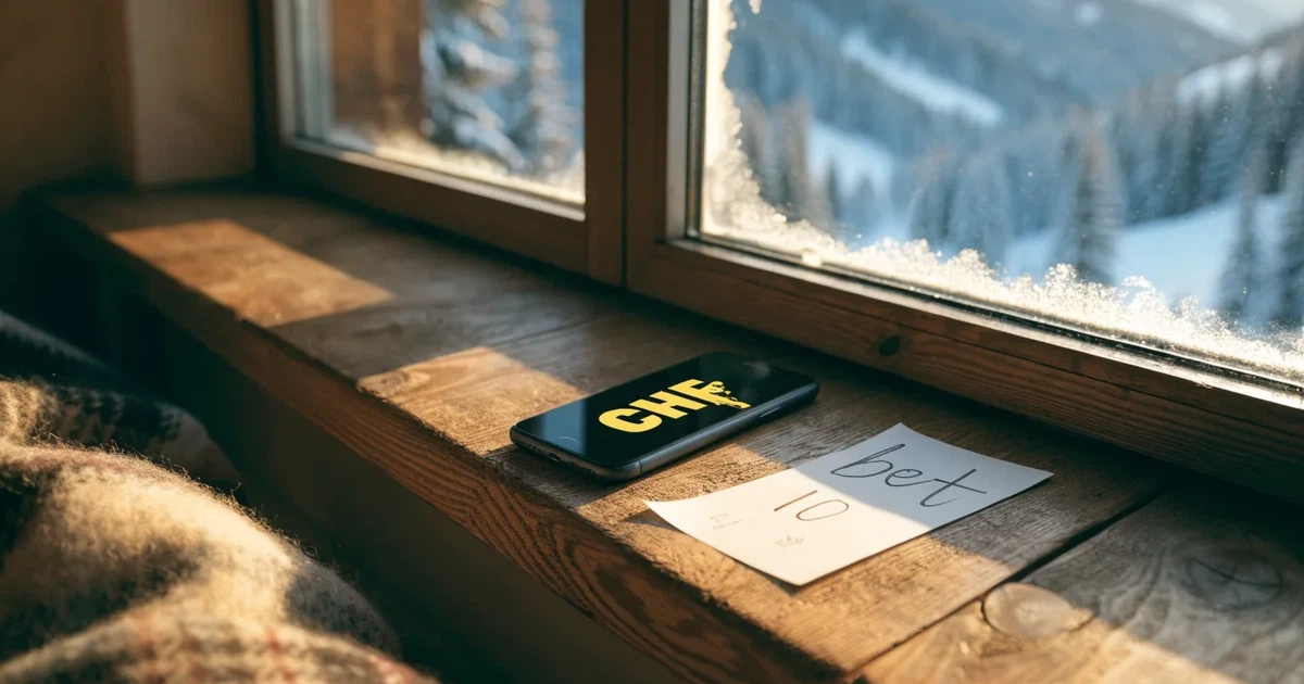 Eine leere Sparbüchse aus Keramik steht auf einem Fensterbrett, draussen liegt eine verschneite Landschaft im Gegenlicht.