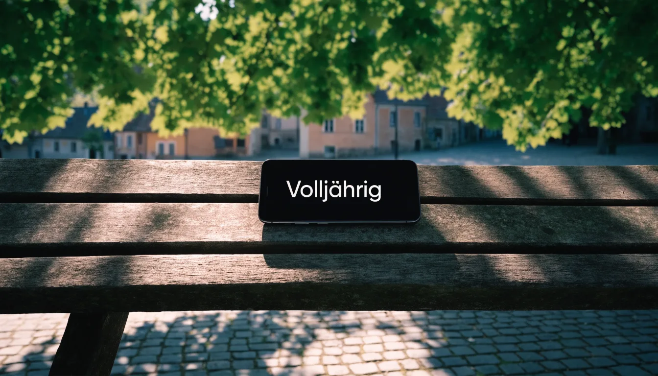 Eine leere Bank steht unter einer alten Linde auf einem Dorfplatz im Schatten.