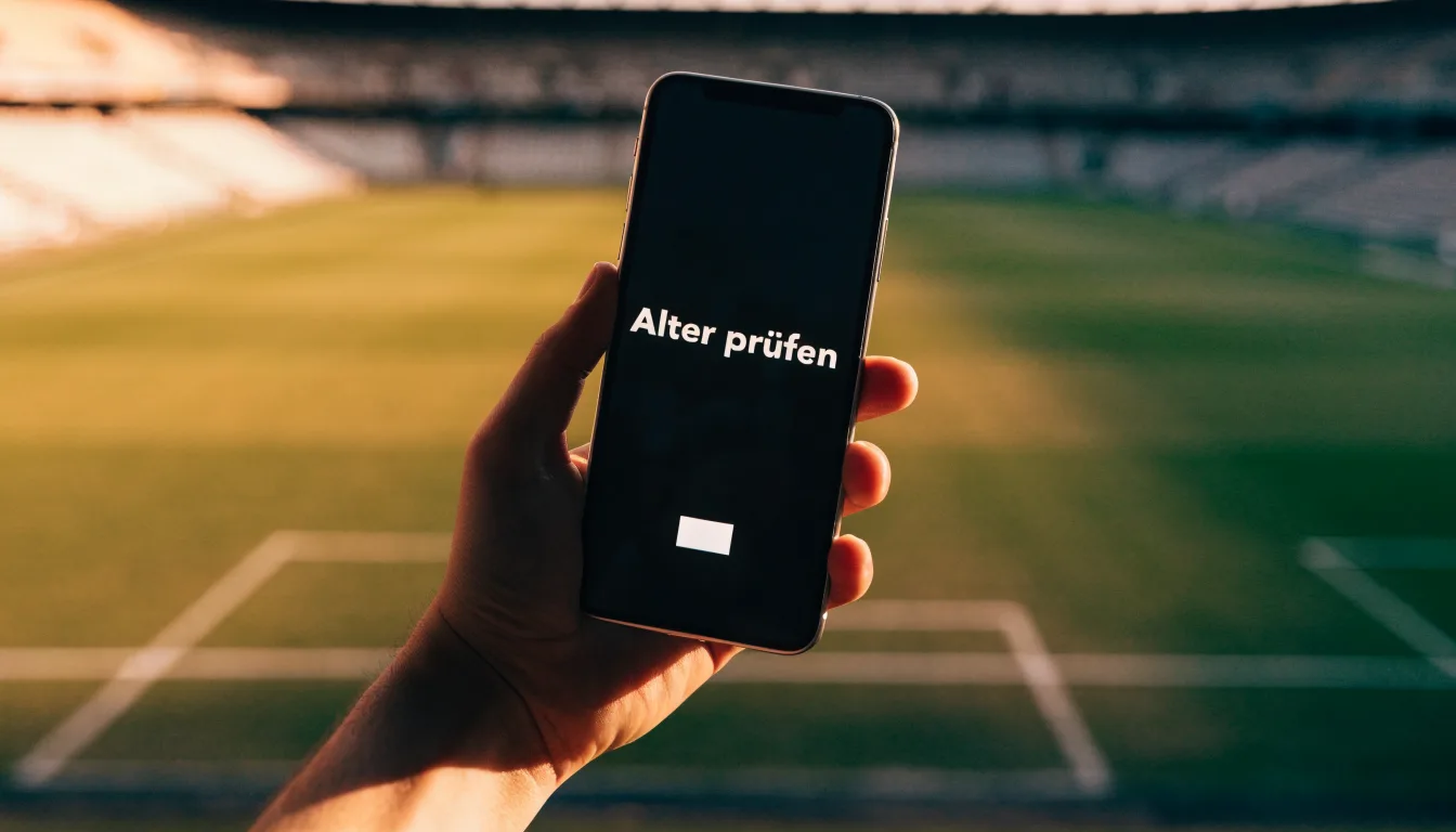 Leere Zuschauerränge eines kleinen Stadions im Herbstlicht, davor ein Rasenplatz mit frisch gezogenen Linien.