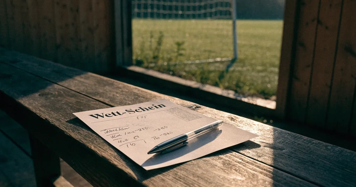 Tautropfen glitzern auf dem Netz eines Tores am Rand eines Trainingsplatzes im ersten Morgenlicht.